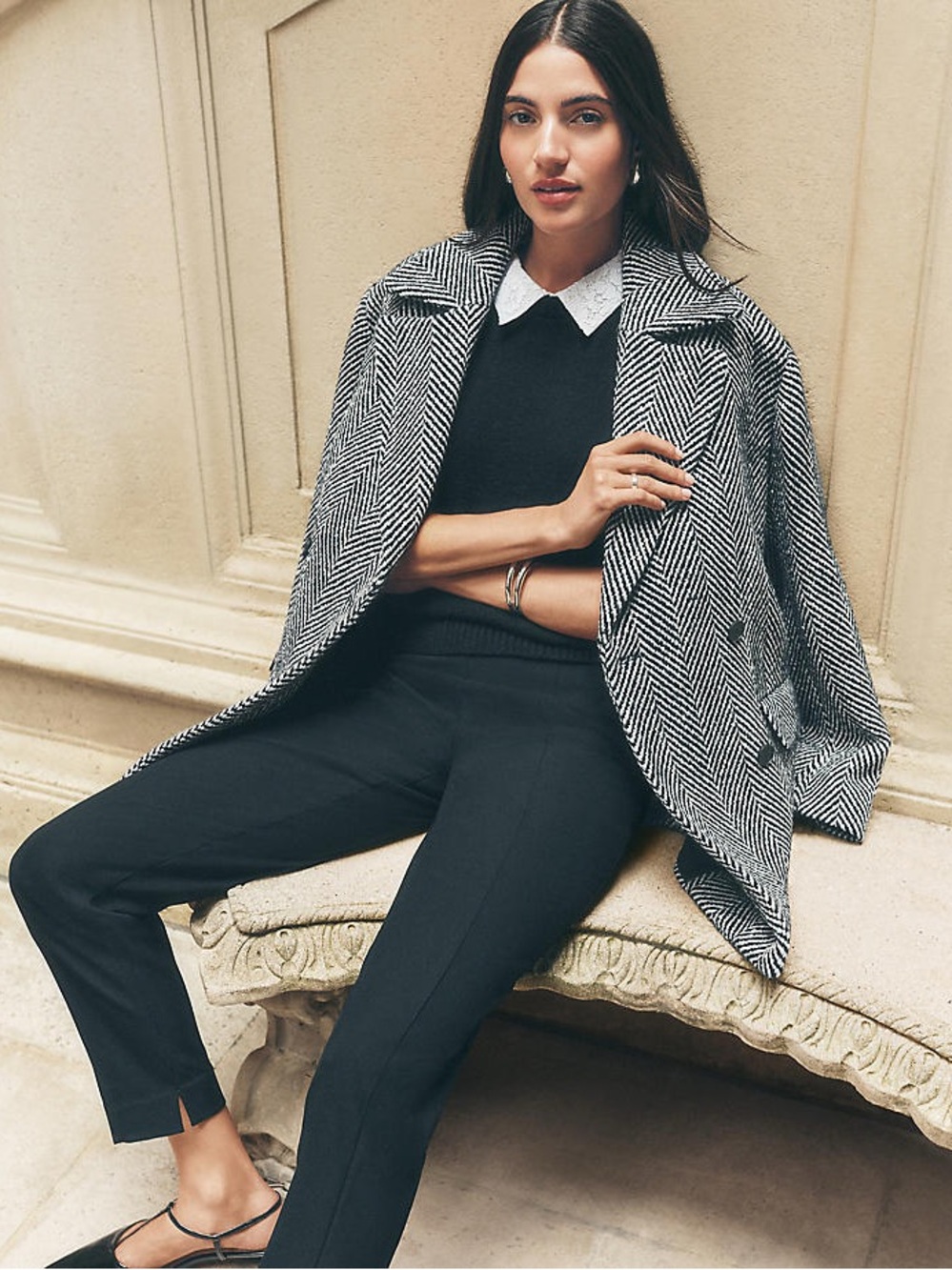 Ann Taylor Herringbone Double Breasted Peacoat